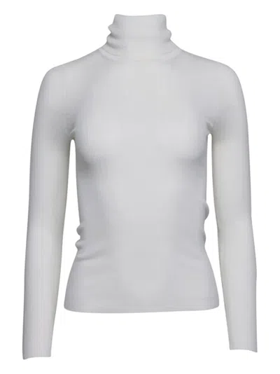 Twp Roll-neck Ribbed Knit Top In White