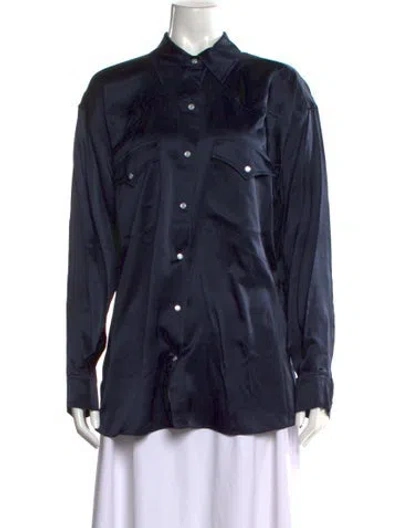 Pre-owned Twp Satin Long Sleeve Button-up Top In Blue