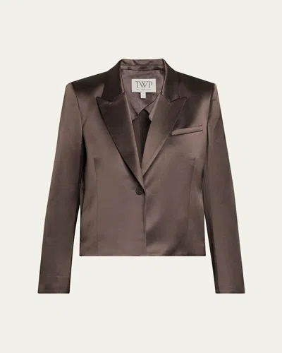 Twp Sawyer Satin Single-breasted Blazer In Brown