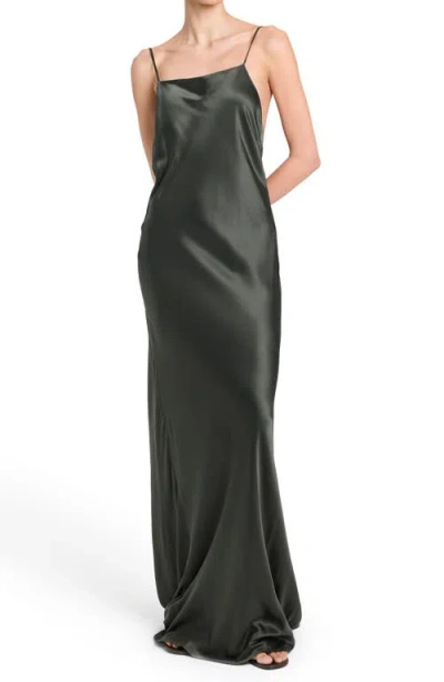 Twp Scoop Back Stretch Silk Maxi Slipdress In Green