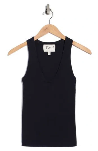 Twp Scoop Neck Knit Tank In Blue