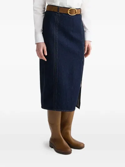 Twp Seam-detail Denim Midi Skirt In Blue
