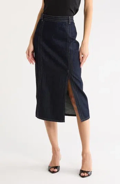 Twp Straight Denim Maxi Skirt In Blue