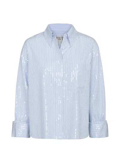 Twp Sequin-embelished Striped Shirt In Blue