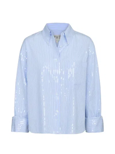 Twp Sequin-embellished Striped Shirt In Blue