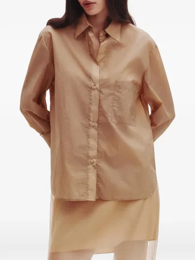 Twp Sheer Button-up Shirt In Brown