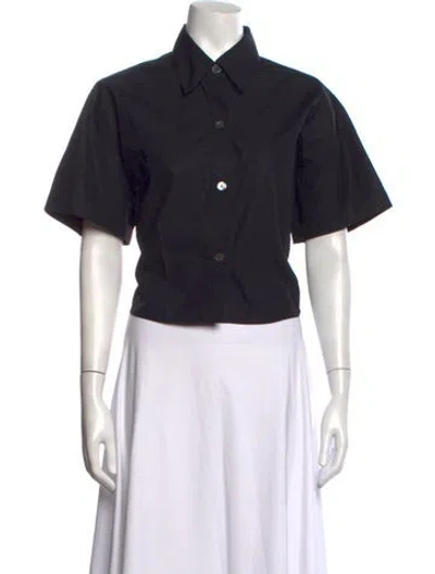 Pre-owned Twp Short Sleeve Button-up Top In Black