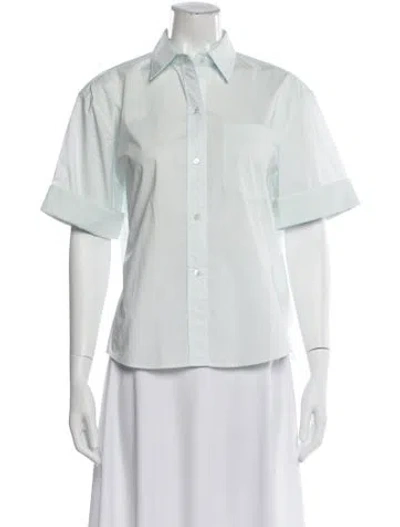 Pre-owned Twp Short Sleeve Button-up Top In Blue