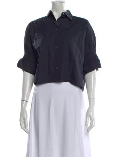 Pre-owned Twp Short Sleeve Button-up Top In Blue