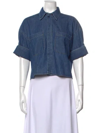 Pre-owned Twp Short Sleeve Button-up Top In Blue