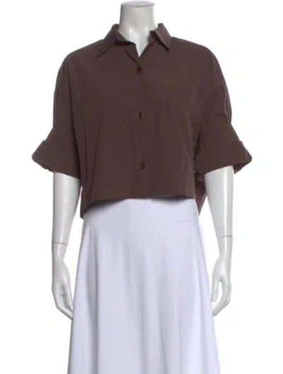 Pre-owned Twp Short Sleeve Button-up Top In Brown