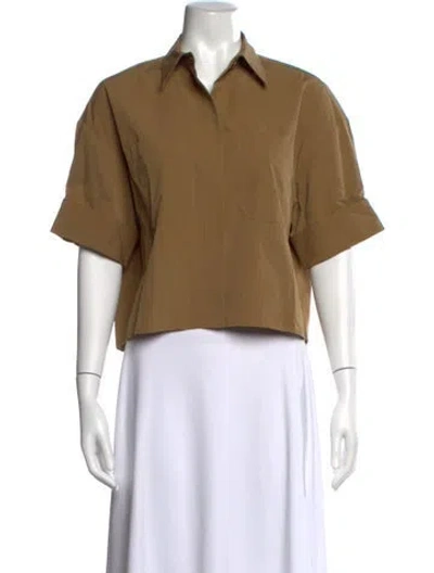 Pre-owned Twp Short Sleeve Button-up Top In Brown