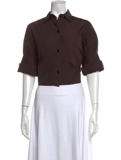Pre-owned Twp Short Sleeve Button-up Top In Brown