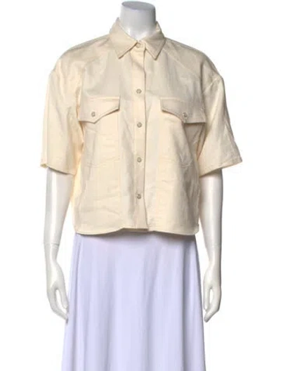 Pre-owned Twp Short Sleeve Button-up Top In Neutral