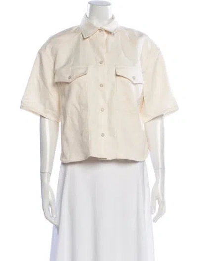 Pre-owned Twp Short Sleeve Button-up Top In Neutral