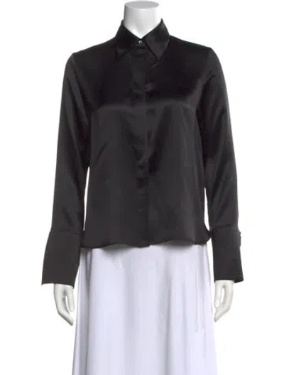 Pre-owned Twp Silk Long Sleeve Button-up Top In Black