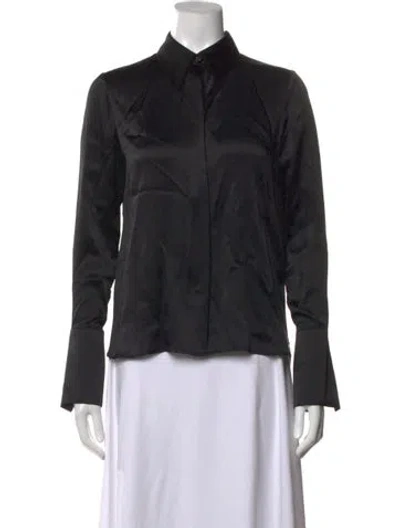 Pre-owned Twp Silk Long Sleeve Button-up Top In Black
