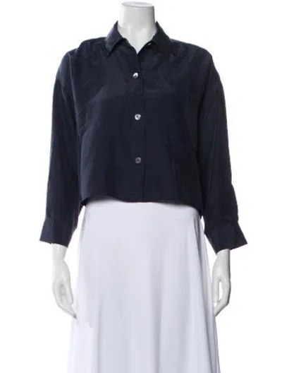 Pre-owned Twp Silk Long Sleeve Button-up Top In Blue