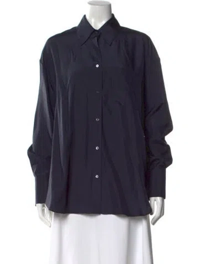 Pre-owned Twp Silk Long Sleeve Button-up Top In Blue