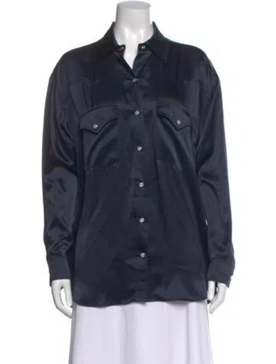 Pre-owned Twp Silk Long Sleeve Button-up Top In Blue