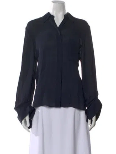 Pre-owned Twp Silk Long Sleeve Button-up Top In Blue