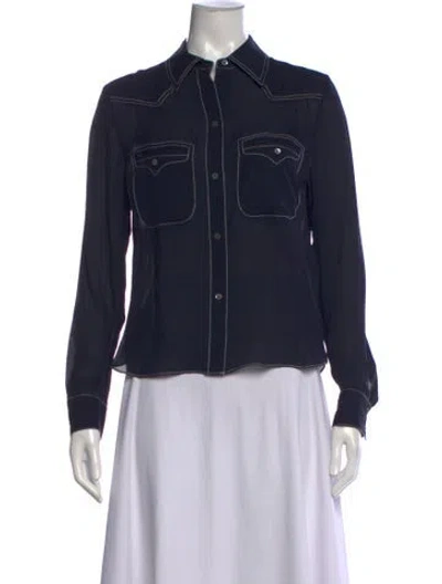 Pre-owned Twp Silk Long Sleeve Button-up Top In Blue