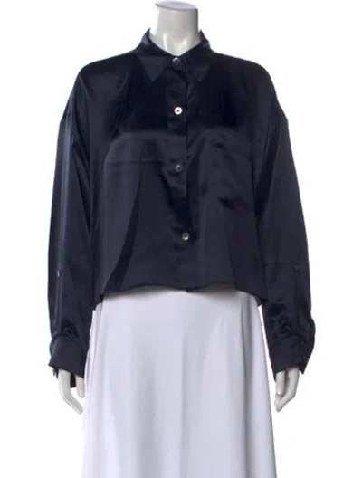 Pre-owned Twp Silk Long Sleeve Button-up Top In Blue