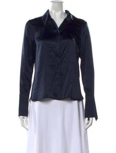Pre-owned Twp Silk Long Sleeve Button-up Top In Blue