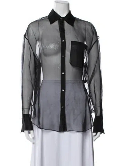Pre-owned Twp Silk Long Sleeve Button-up Top In Blue