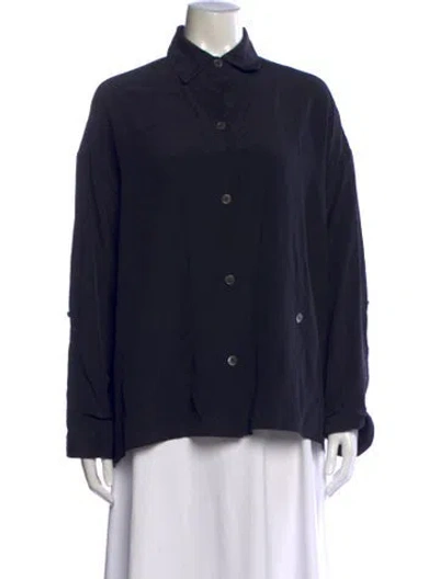 Pre-owned Twp Silk Long Sleeve Button-up Top In Blue