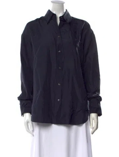Pre-owned Twp Silk Long Sleeve Button-up Top In Blue