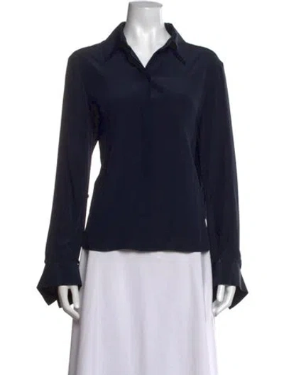 Pre-owned Twp Silk Long Sleeve Button-up Top In Blue