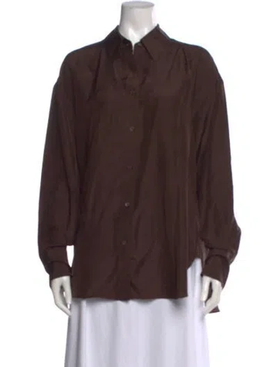 Pre-owned Twp Silk Long Sleeve Button-up Top In Brown
