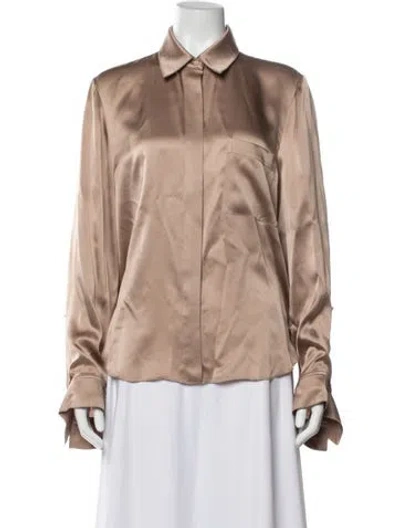 Pre-owned Twp Silk Long Sleeve Button-up Top In Brown