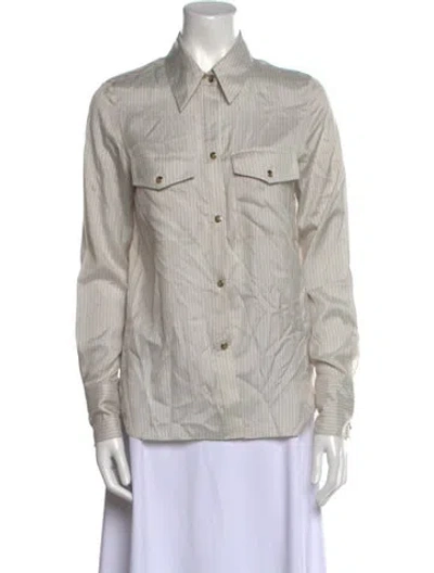 Pre-owned Twp Silk Long Sleeve Button-up Top In Gray