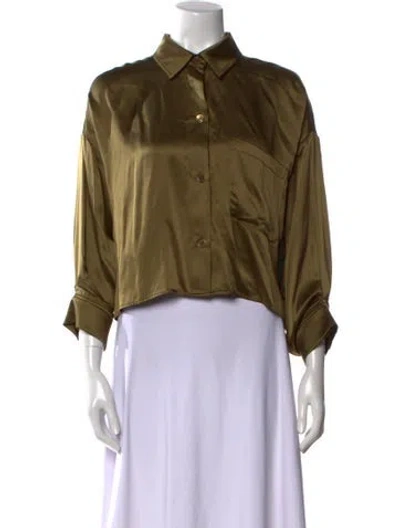 Pre-owned Twp Silk Long Sleeve Button-up Top In Green