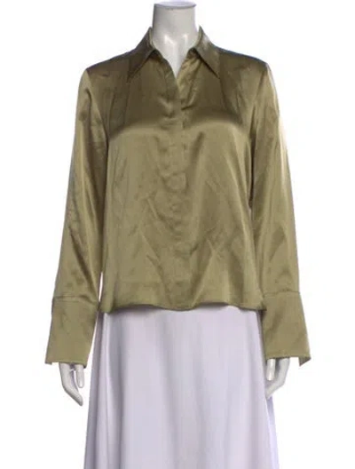 Pre-owned Twp Silk Long Sleeve Button-up Top In Green