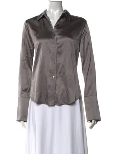 Pre-owned Twp Silk Long Sleeve Button-up Top In Grey