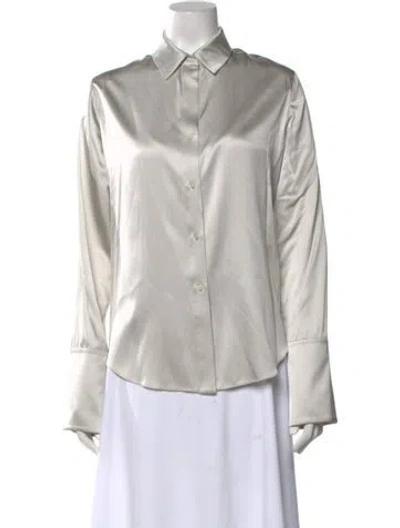 Pre-owned Twp Silk Long Sleeve Button-up Top In Silver