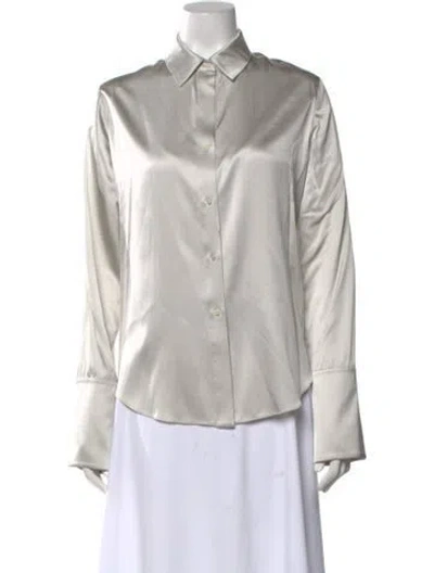 Pre-owned Twp Silk Long Sleeve Button-up Top In Silver