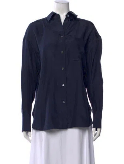 Pre-owned Twp Silk Long Sleeve Button-up Top W/ Tags In Blue