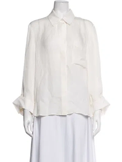 Pre-owned Twp Silk Long Sleeve Button-up Top In White