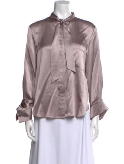 Pre-owned Twp Silk Mock Neck Button-up Top In Gray