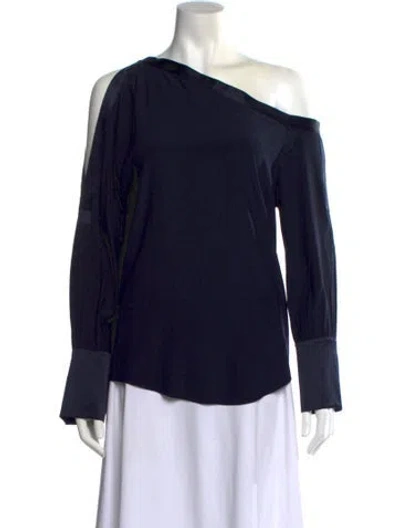 Pre-owned Twp Silk One-shoulder Blouse In Blue