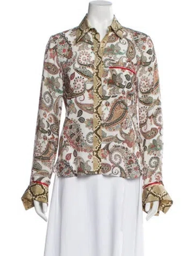 Pre-owned Twp Silk Paisley Print Blouse In White