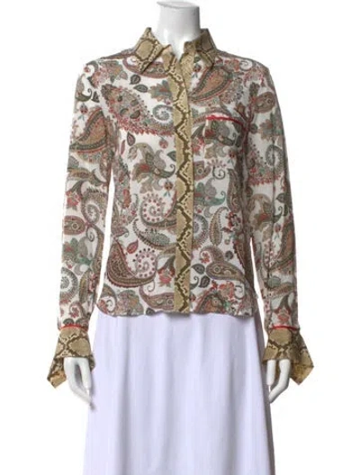 Pre-owned Twp Silk Paisley Print Blouse In White