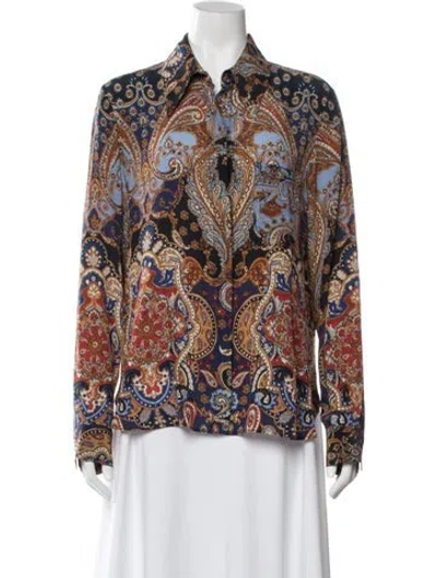 Pre-owned Twp Silk Paisley Print Top In Blue