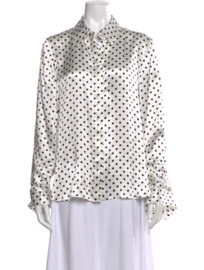 Pre-owned Twp Silk Polka Dot Print Blouse In White