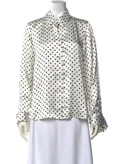 Pre-owned Twp Silk Polka Dot Print Blouse In White