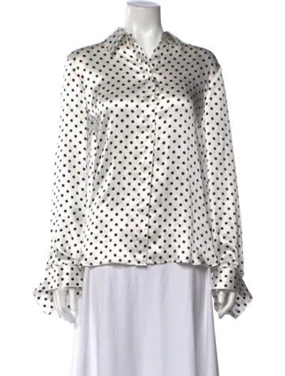 Pre-owned Twp Silk Polka Dot Print Blouse In White